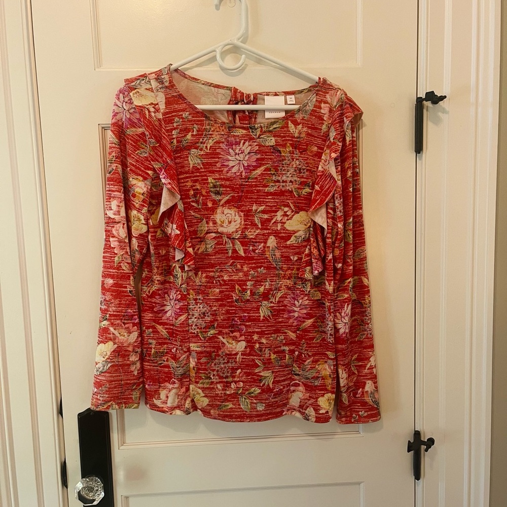 Lauren Conrad orange floral long sleeve flowy casual top